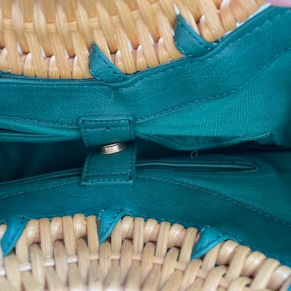 ANTHROPOLOGIE Marianne Green Tote Bag Wicker Handle - Picture 8 of 16